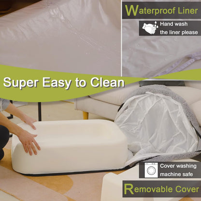 Pawmmy Size Adjustable Dog Bed, Orthopedic Dog Bed with Certipur-Us Foam, Waterproof Dog Bed with Removable Cover, Thick Dog Couch with 3 Side Bolsters for Jumbo Dog, Medium Dog and Large Dog
