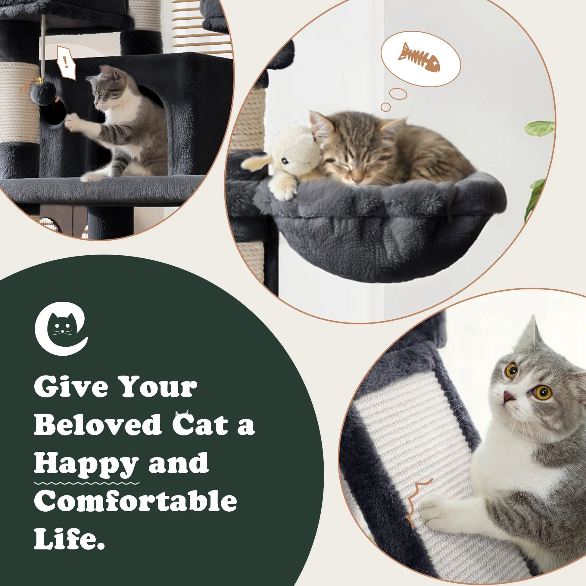 68" X-Large Cat Tree and Tower for Indoor Cats, Condo House with Scratching Board & Thick Posts, Dark Blue