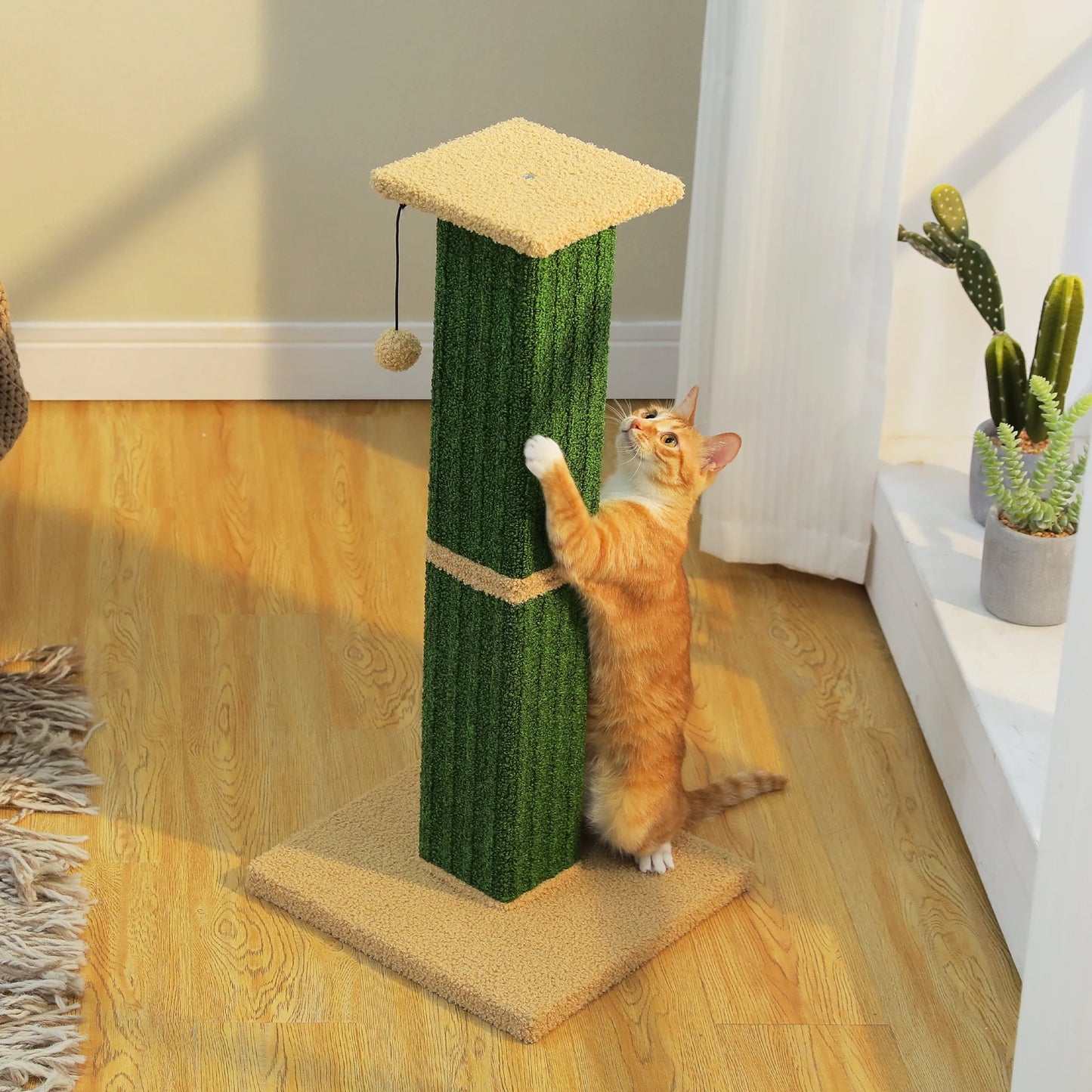 32" Tall Cat Scratching Post for Indoor Cats - Durable Cat Scratcher with Wide Base, Green