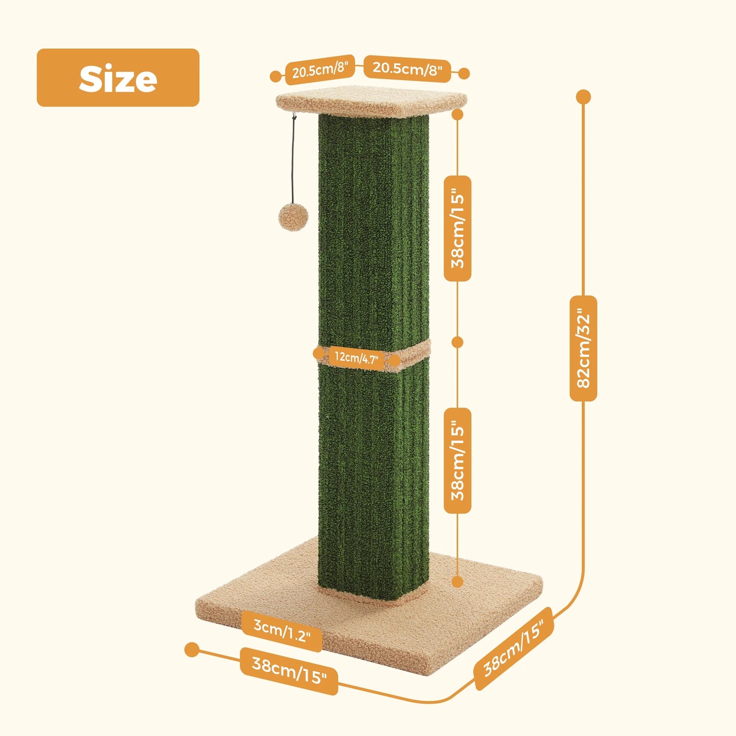 32" Tall Cat Scratching Post for Indoor Cats - Durable Cat Scratcher with Wide Base, Green