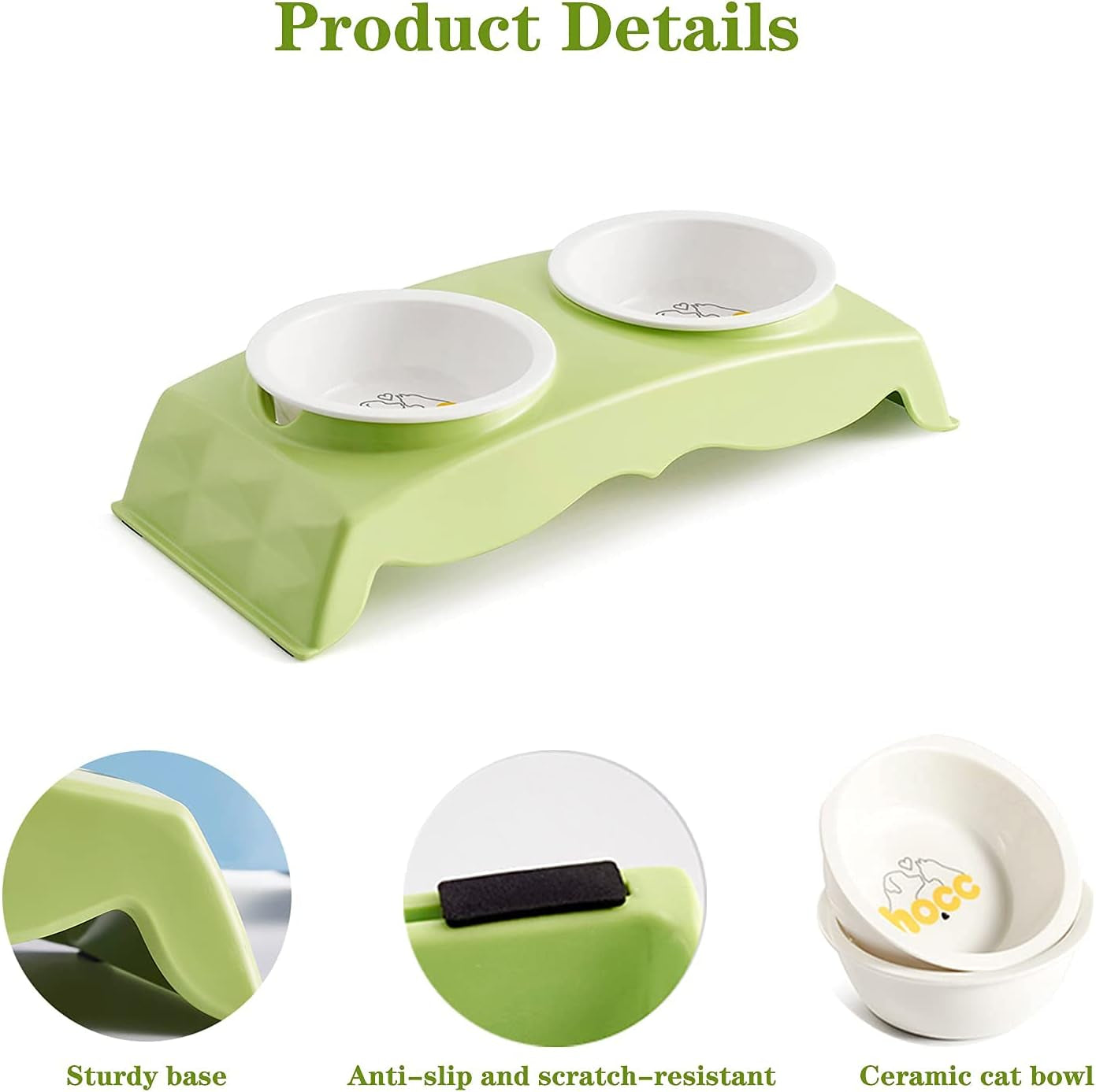 Elevated Cat Bowls Food and Water Bowl Set with 2 Cat Toy Balls for Cats & Small Dogs Pet Double Bowls Spill Proof Stress Free Feeding Pet Dish ，Dishwasher and Microwave Safe (Green)