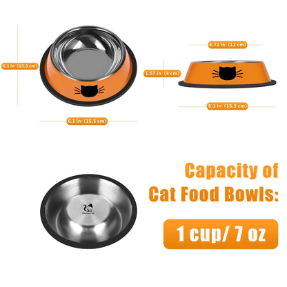 2Pcs Cat Bowls Non-Slip Stainless Steel Small Cat Food Bowls Unbreakable Thicken Cat Feeder 7 Oz Cat Dishes Suitable for Indoor Small Pets Removable Rubber Base Easily Clean Lovely Color