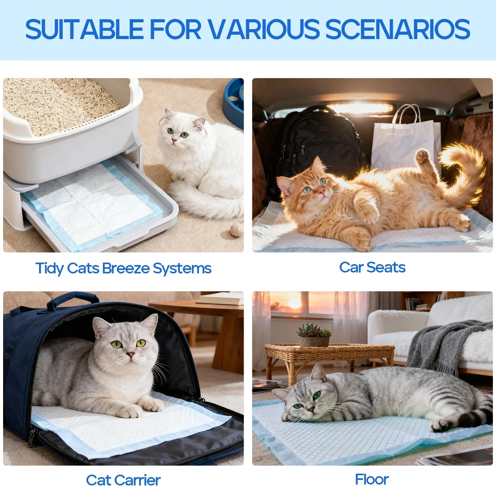 Cat Pads, Unscented, Pee Pads for Cats, Thickened 6-Layer Super Absorbent for Powerful Odor Elimination, 16.9X11.4In, 40 Count