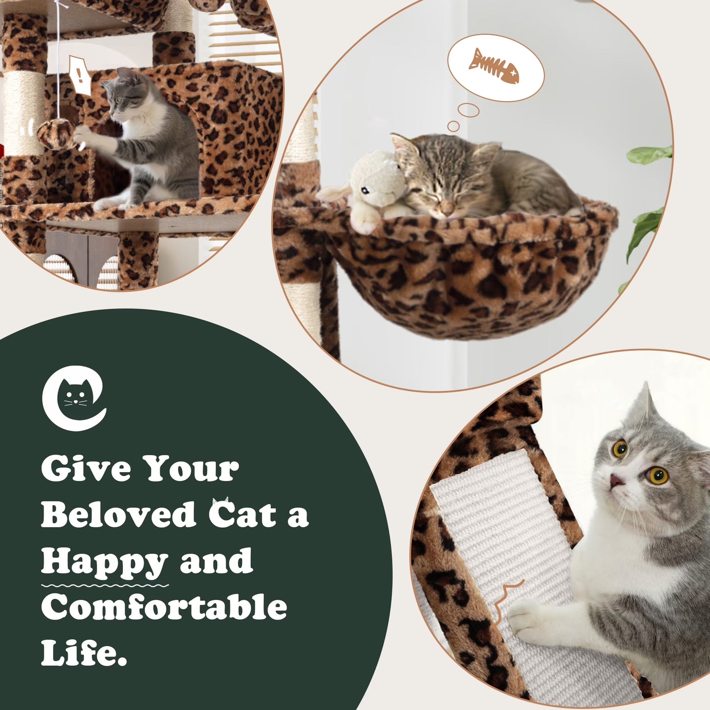 68" X-Large Cat Tree and Tower for Indoor Cats, Condo House with Scratching Board & Thick Posts, Leopard Print