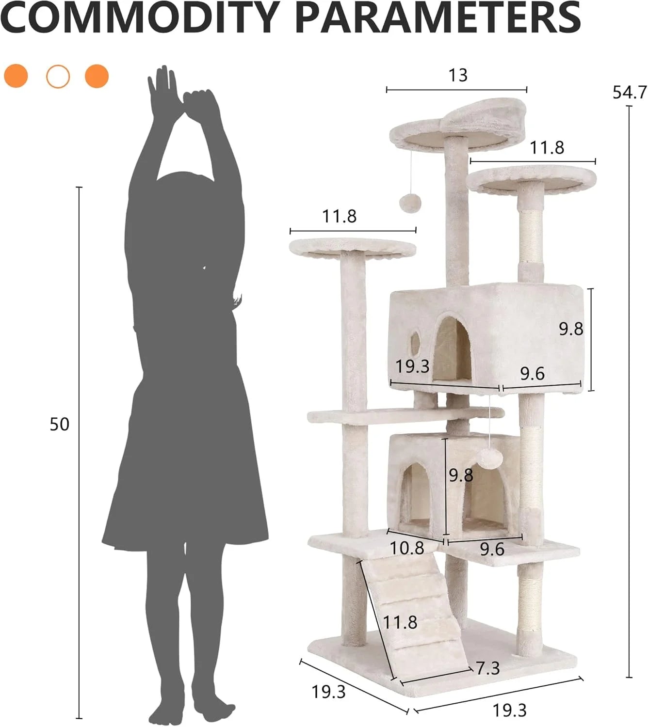 60In Cat Tree Tower, Scratch Posts, Condo, Toys,Perfect for Active Cats,Beige