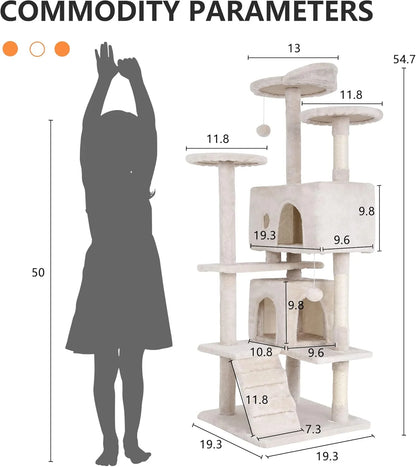 60In Cat Tree Tower, Scratch Posts, Condo, Toys,Perfect for Active Cats,Beige