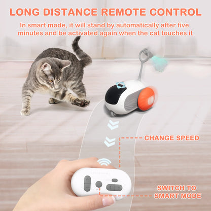 Interactive Cat Toys for Indoor Cats 2-Speed Automatic Moving Remote Control Smart Cat Rechargeable Toy with Feathers, Orange
