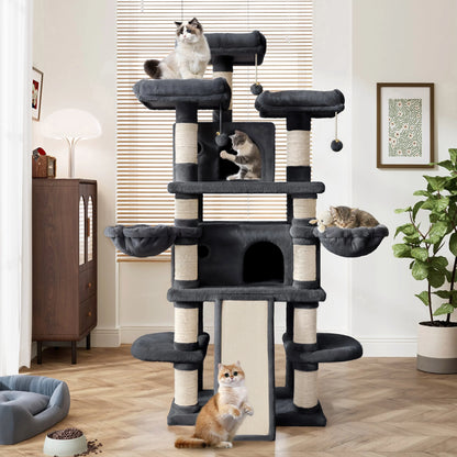 68" X-Large Cat Tree and Tower for Indoor Cats, Condo House with Scratching Board & Thick Posts, Dark Blue