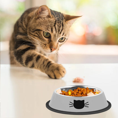 2Pcs Non-Slip Stainless Steel Small Cat Food Bowls - Unbreakable, Thicken 13 Oz Cat Dishes - Indoor, Removable Rubber Base, Easily Clean, Lovely Color