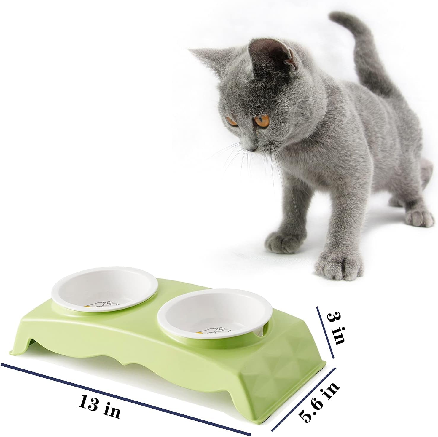Elevated Cat Bowls Food and Water Bowl Set with 2 Cat Toy Balls for Cats & Small Dogs Pet Double Bowls Spill Proof Stress Free Feeding Pet Dish ，Dishwasher and Microwave Safe (Green)