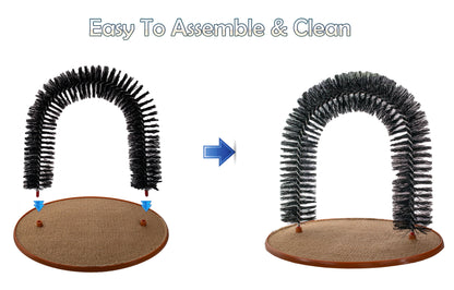 Perfect Cat Self Grooming Arch Toy & Post with Cat Mouse Toy, Bristles, Scratch Pad and Catnip - for Scratching, Brushing, and Massaging - Indoor Cats, Play, & Stress Relief