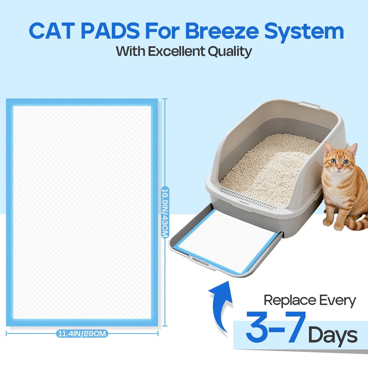 Cat Pads, Unscented, Pee Pads for Cats, Thickened 6-Layer Super Absorbent for Powerful Odor Elimination, 16.9X11.4In, 40 Count