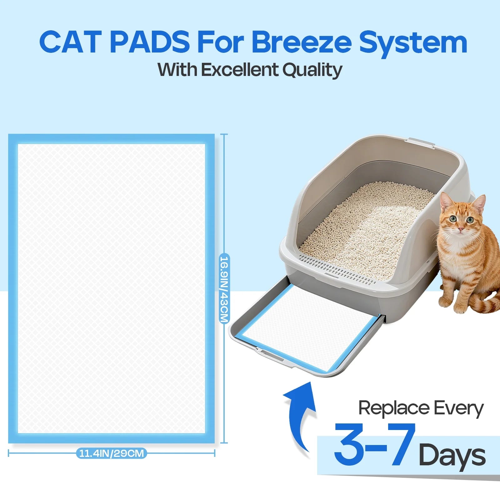 Cat Pads, Unscented, Pee Pads for Cats, Thickened 6-Layer Super Absorbent for Powerful Odor Elimination, 16.9X11.4In, 40 Count