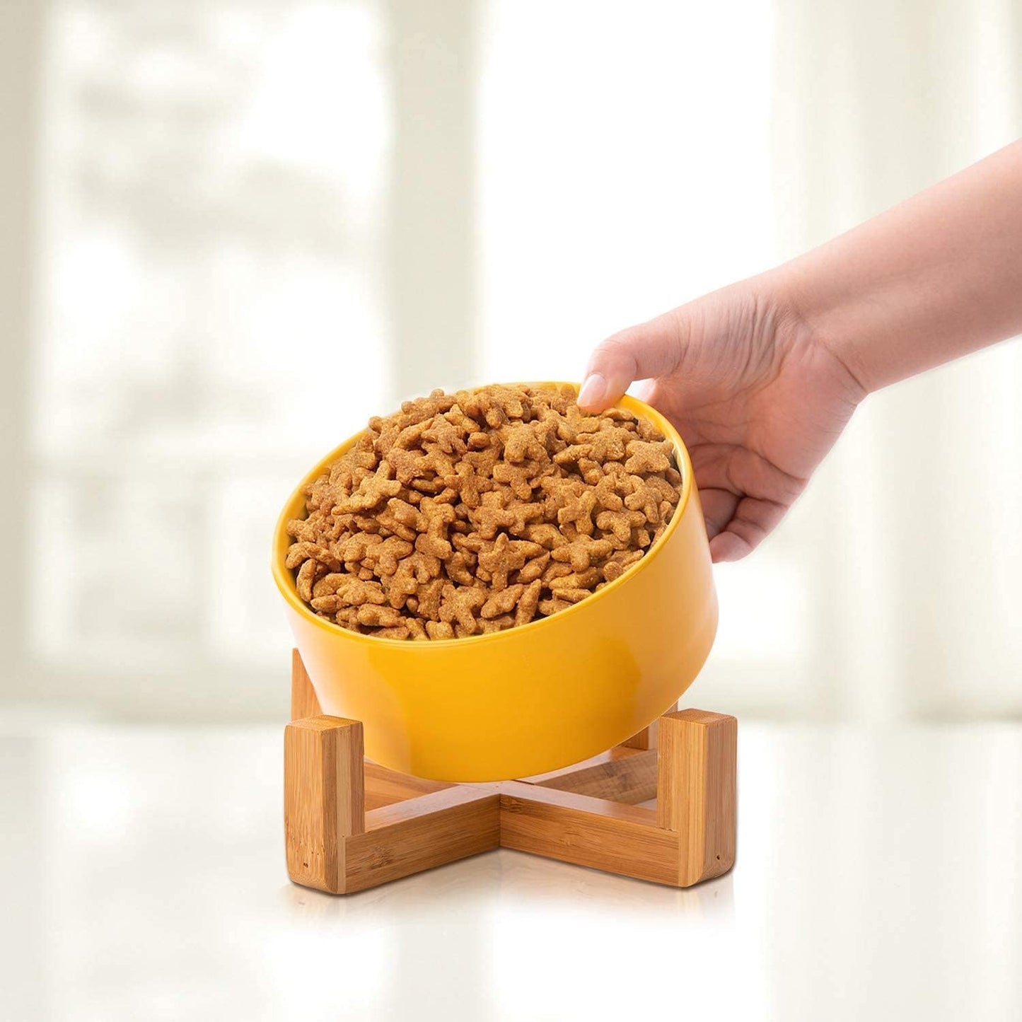 Small Ceramic Raised Cat Bowls, Tilted Elevated Food or Water Bowls, Stress Free, Backflow Prevention, Dishwasher and Microwave Safe, Lead & Cadmium Free