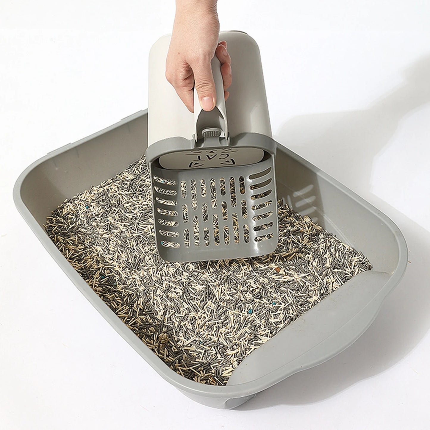 Cat Litter Scoop, Cat Litter Shovel with Trash Container, Removable Cat Litter Scoop Holder, Portable Litter Scooper with Holder Provides Garbage Bags