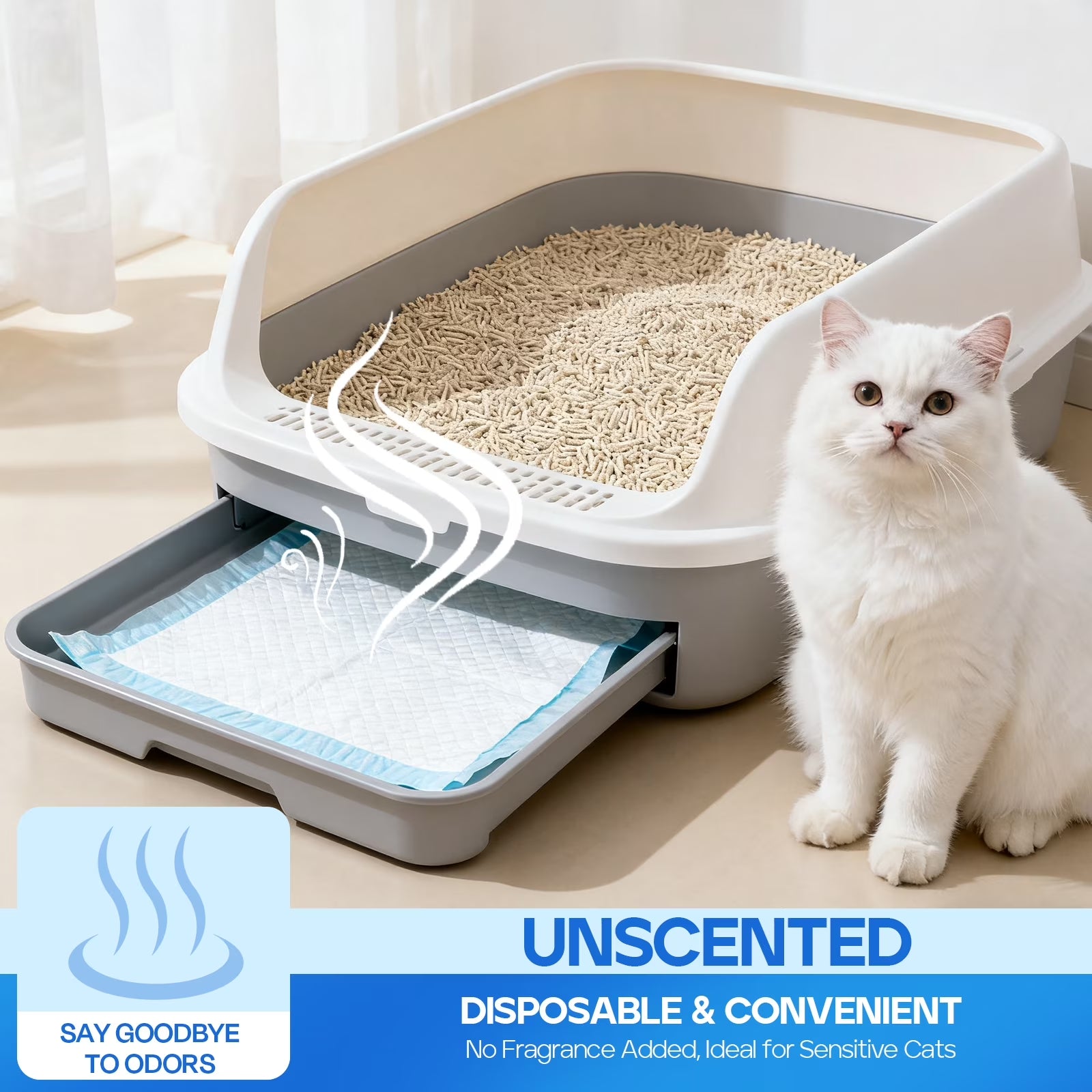 Cat Pads, Unscented, Pee Pads for Cats, Thickened 6-Layer Super Absorbent for Powerful Odor Elimination, 16.9X11.4In, 40 Count