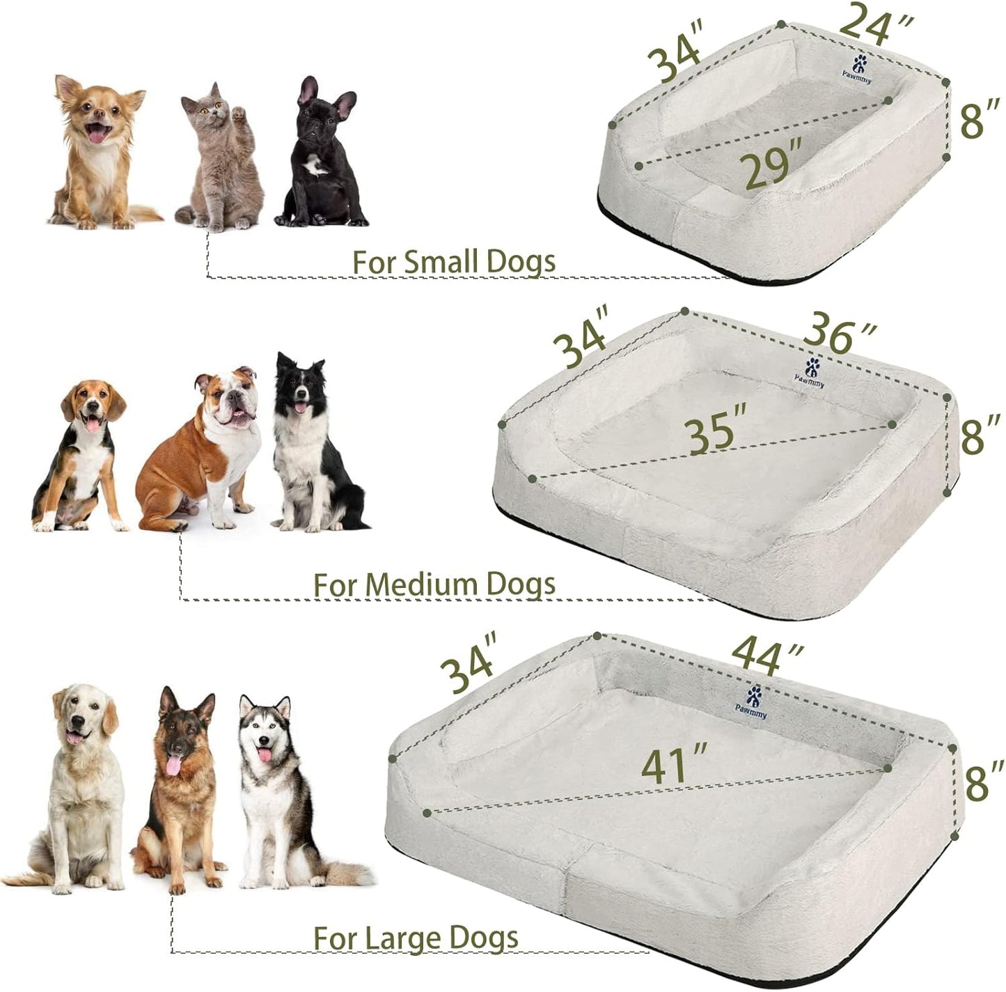 Pawmmy Size Adjustable Dog Bed, Orthopedic Dog Bed with Certipur-Us Foam, Waterproof Dog Bed with Removable Cover, Thick Dog Couch with 3 Side Bolsters for Jumbo Dog, Medium Dog and Large Dog