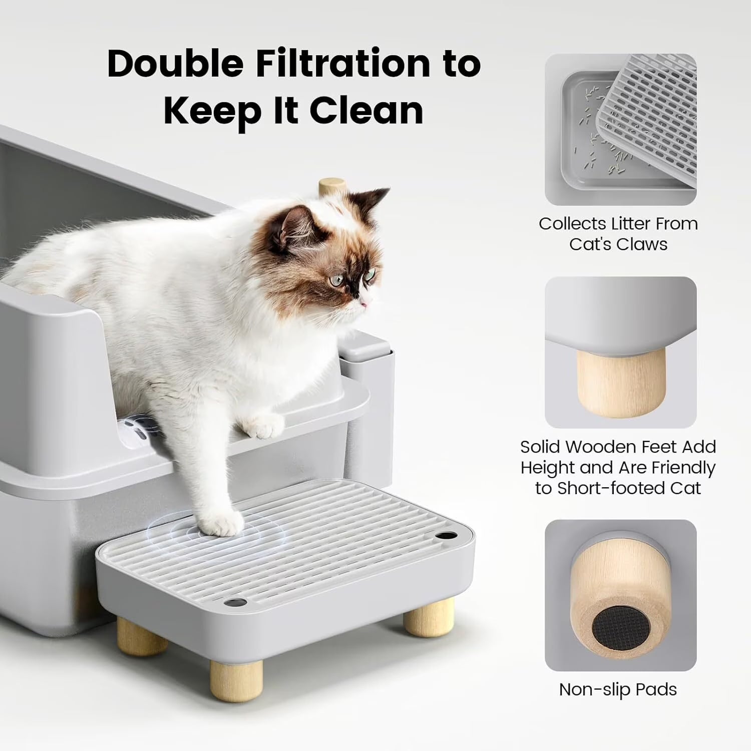 Enclosed Stainless Steel Cat Litter Box with Lid Extra Large Litter Box for Big Cats XL Metal Litter Pan Tray with High Wall Sides Enclosure, Non-Sticky, Anti-Leakage, Easy Cleaning
