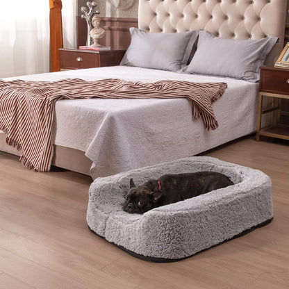 Pawmmy Size Adjustable Dog Bed, Orthopedic Dog Bed with Certipur-Us Foam, Waterproof Dog Bed with Removable Cover, Thick Dog Couch with 3 Side Bolsters for Jumbo Dog, Medium Dog and Large Dog