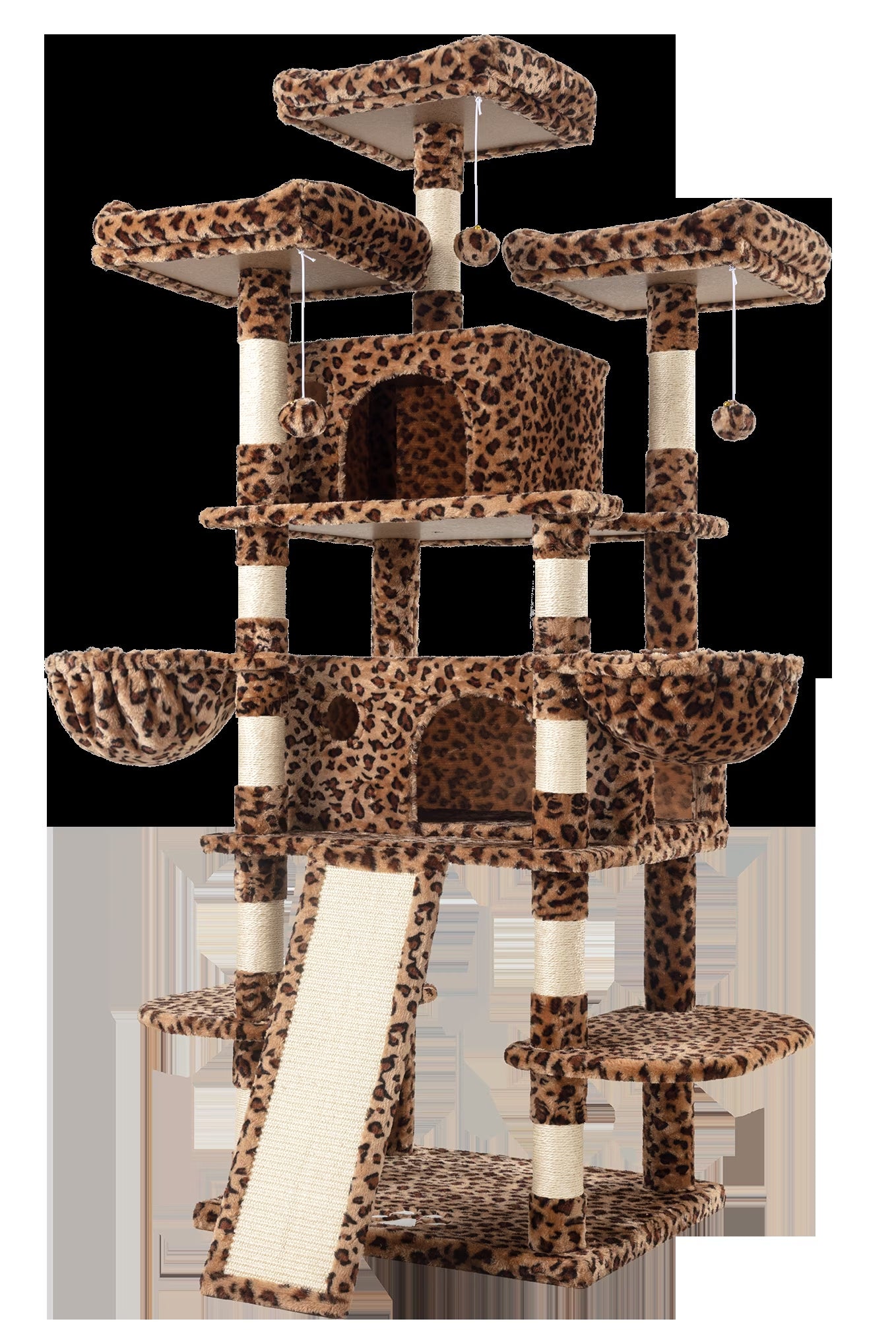 68" X-Large Cat Tree and Tower for Indoor Cats, Condo House with Scratching Board & Thick Posts, Leopard Print