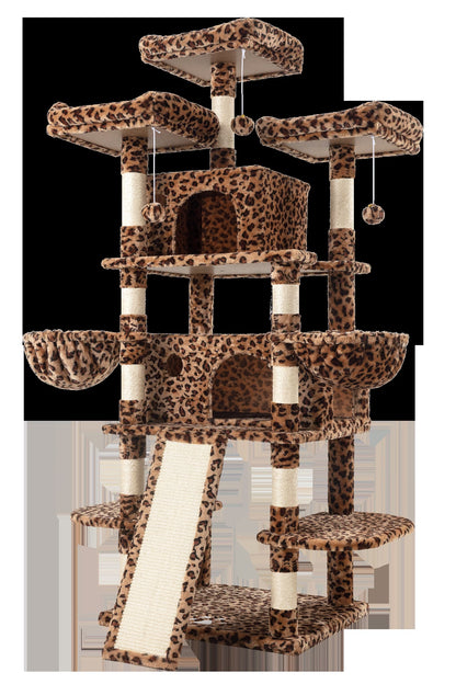 68" X-Large Cat Tree and Tower for Indoor Cats, Condo House with Scratching Board & Thick Posts, Leopard Print