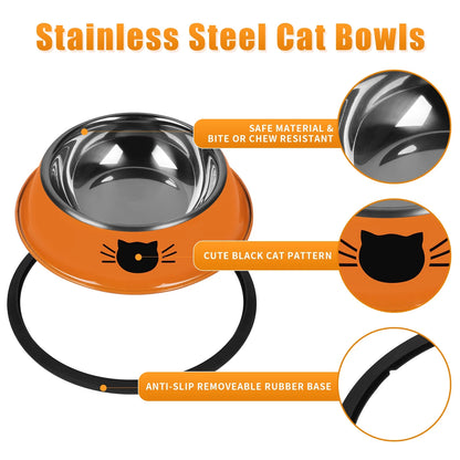 2Pcs Cat Bowls Non-Slip Stainless Steel Small Cat Food Bowls Unbreakable Thicken Cat Feeder 7 Oz Cat Dishes Suitable for Indoor Small Pets Removable Rubber Base Easily Clean Lovely Color