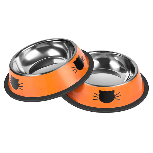 2Pcs Cat Bowls Non-Slip Stainless Steel Small Cat Food Bowls Unbreakable Thicken Cat Feeder 7 Oz Cat Dishes Suitable for Indoor Small Pets Removable Rubber Base Easily Clean Lovely Color