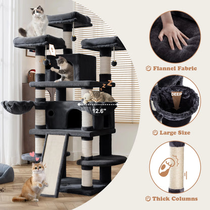 68" X-Large Cat Tree and Tower for Indoor Cats, Condo House with Scratching Board & Thick Posts, Dark Blue