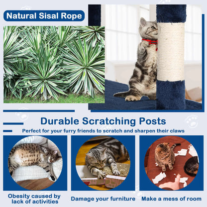 54In Cat Tree Tower for Large Cats, Cat Climbing Tower Cat Scratching Tree with Cat Scratching Stand, Big Cat Tree House Funny Toys for Kittens Pet(Navy Blue)