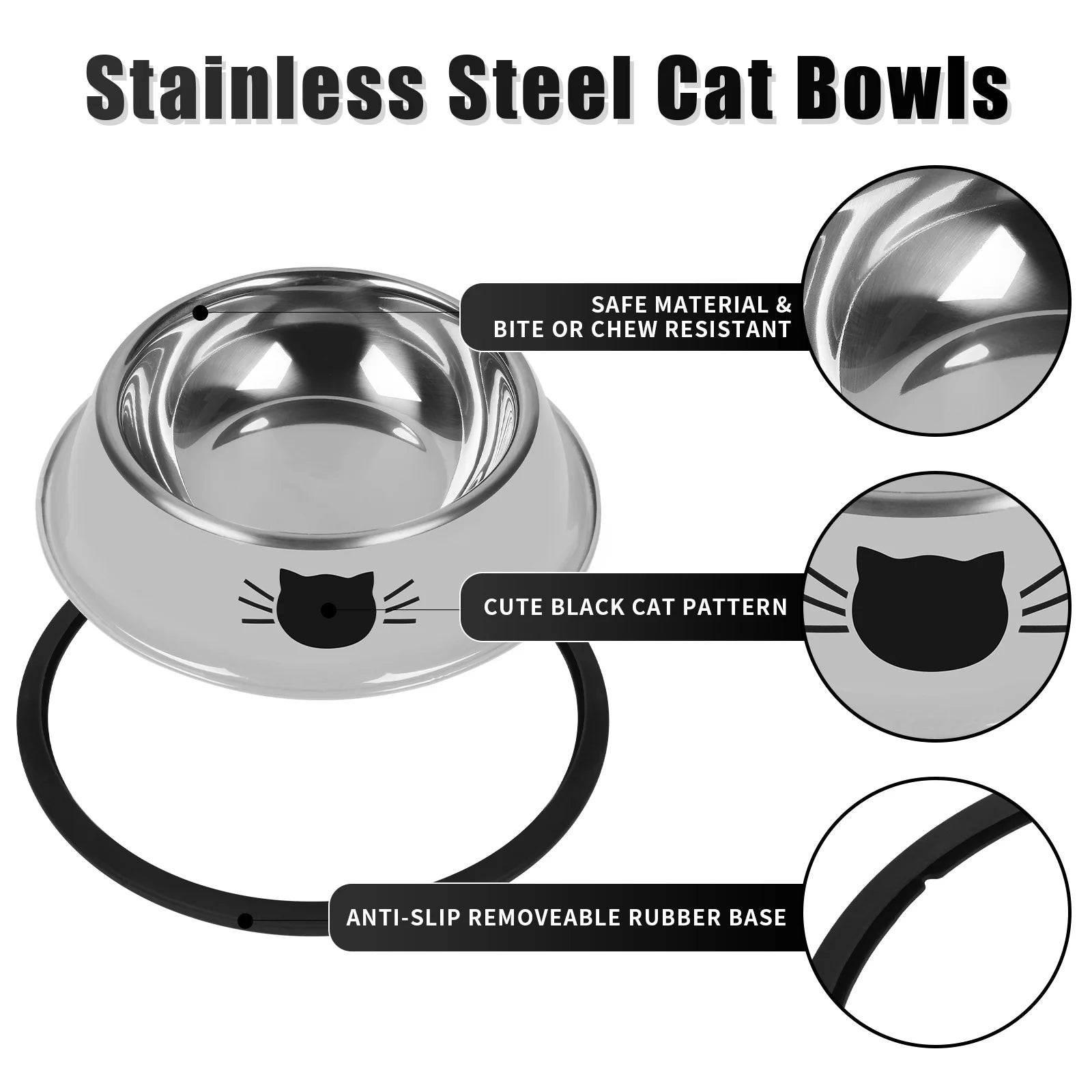 2Pcs Non-Slip Stainless Steel Small Cat Food Bowls - Unbreakable, Thicken 13 Oz Cat Dishes - Indoor, Removable Rubber Base, Easily Clean, Lovely Color