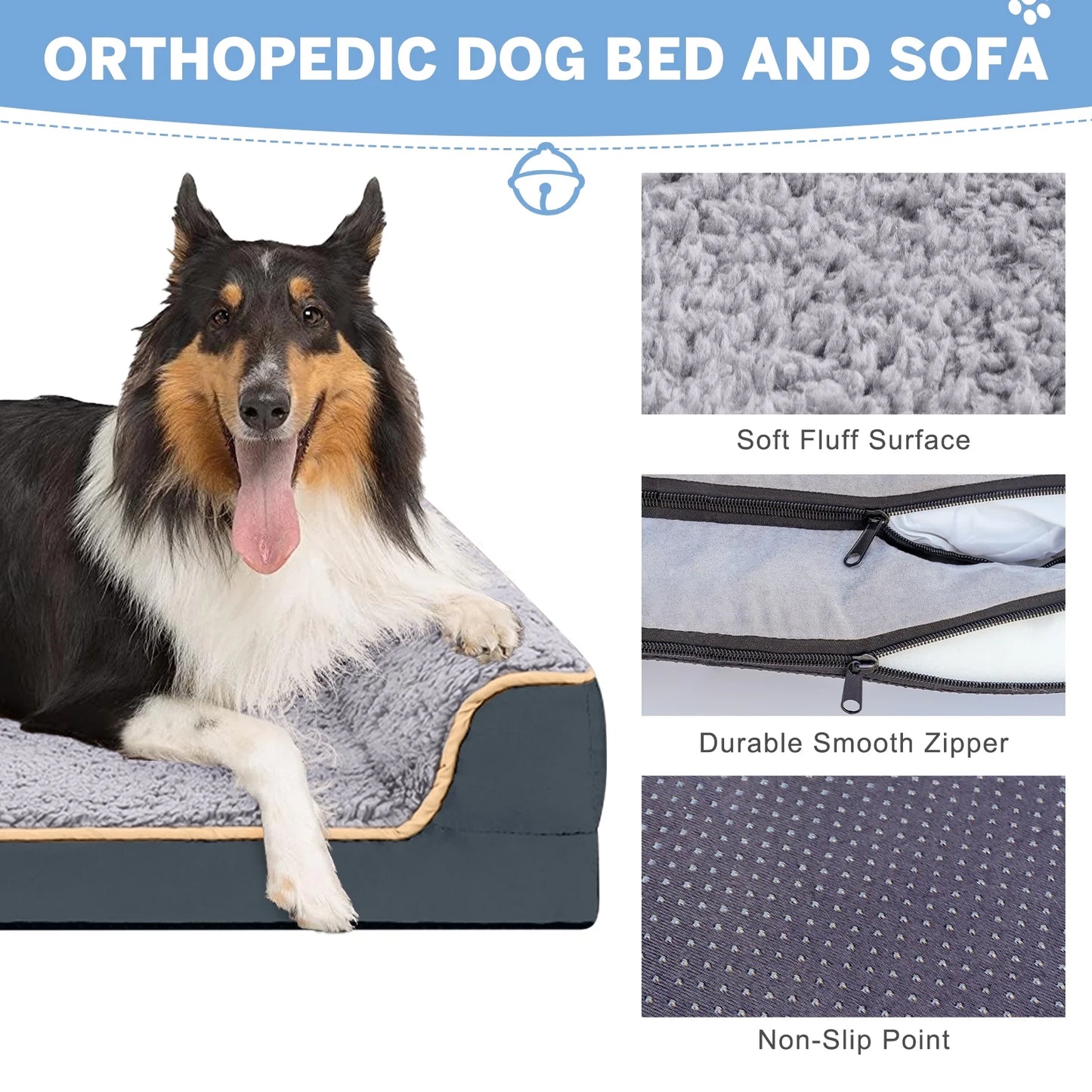 Dog Bed for Large Medium Small Dogs Orthopedic Dog Sofa Bed Non Slip Pet Couch with Removable Washable Cover Supportive Egg Crate Foam S to XL, Dark Gray