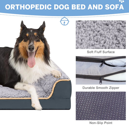 Dog Bed for Large Medium Small Dogs Orthopedic Dog Sofa Bed Non Slip Pet Couch with Removable Washable Cover Supportive Egg Crate Foam S to XL, Dark Gray
