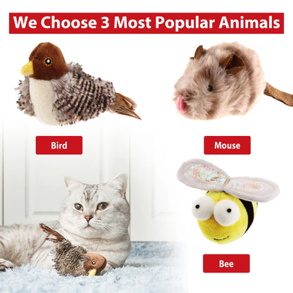 Gigwi Interactive Cat Toys Animal Sound Bird/Mouse/Bee Interactive Squeaking Cat Toys Melody Chaser & Toys for Cats to Play Alone, Play and Squeak Kitten Toys for Boredom