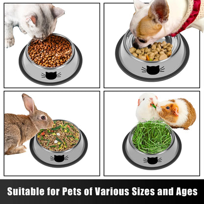 2Pcs Non-Slip Stainless Steel Small Cat Food Bowls - Unbreakable, Thicken 13 Oz Cat Dishes - Indoor, Removable Rubber Base, Easily Clean, Lovely Color