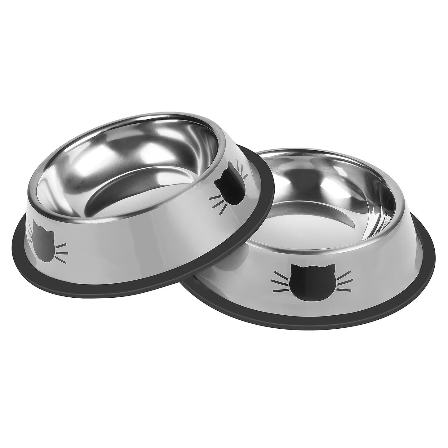 2Pcs Non-Slip Stainless Steel Small Cat Food Bowls - Unbreakable, Thicken 13 Oz Cat Dishes - Indoor, Removable Rubber Base, Easily Clean, Lovely Color