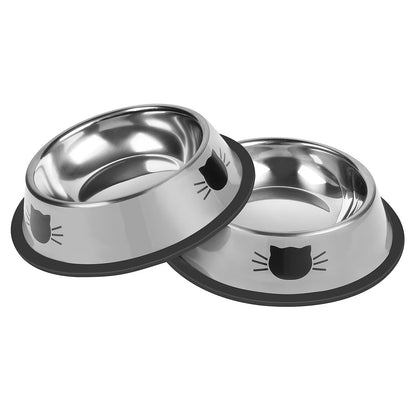 2Pcs Non-Slip Stainless Steel Small Cat Food Bowls - Unbreakable, Thicken 13 Oz Cat Dishes - Indoor, Removable Rubber Base, Easily Clean, Lovely Color
