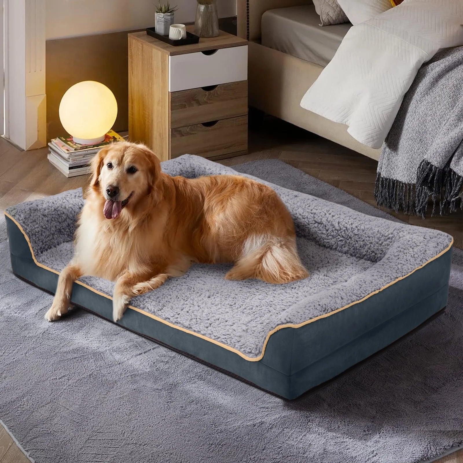 Dog Bed for Large Medium Small Dogs Orthopedic Dog Sofa Bed Non Slip Pet Couch with Removable Washable Cover Supportive Egg Crate Foam S to XL, Dark Gray
