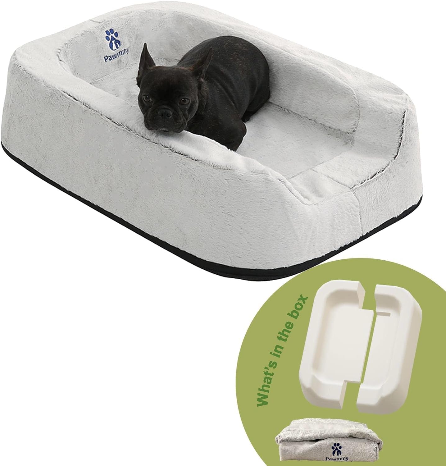 Pawmmy Size Adjustable Dog Bed, Orthopedic Dog Bed with Certipur-Us Foam, Waterproof Dog Bed with Removable Cover, Thick Dog Couch with 3 Side Bolsters for Jumbo Dog, Medium Dog and Large Dog
