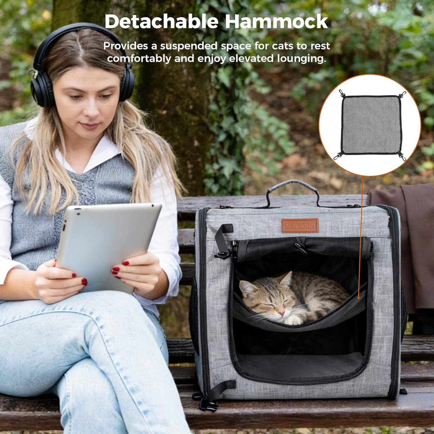 2-In-1 Double Cat Carrier with Play Tunnels - Portable, Breathable, Soft Cat Travel Carrier with Litter Box and Hammock for 2 Cats, Ideal for Long Car Trips and Vet Visit (32"X13"X17", Grey)