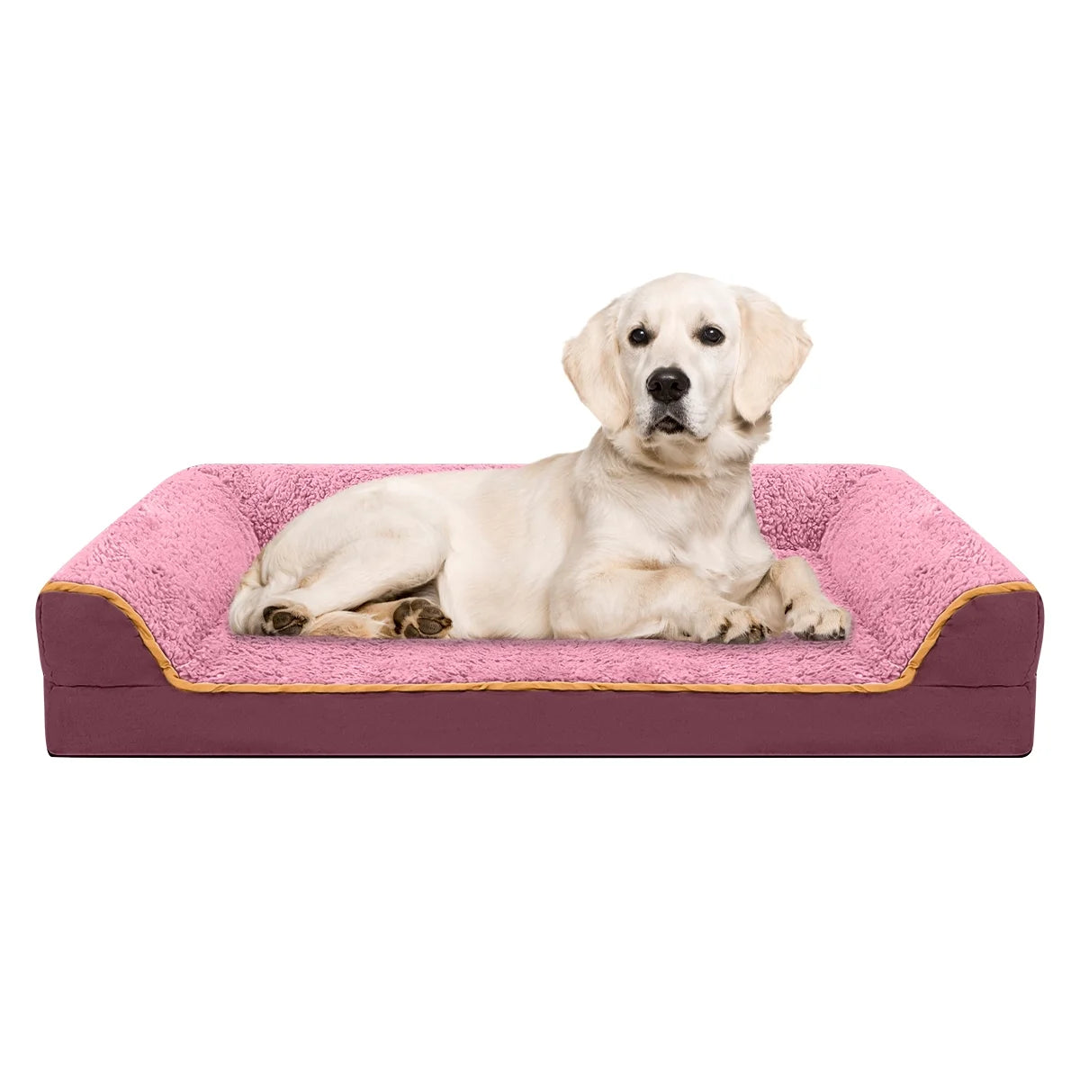 Dog Bed for Large Medium Small Dogs Orthopedic Dog Sofa Bed Non Slip Pet Couch with Removable Washable Cover Supportive Egg Crate Foam S to XL, Wine Red and Pink